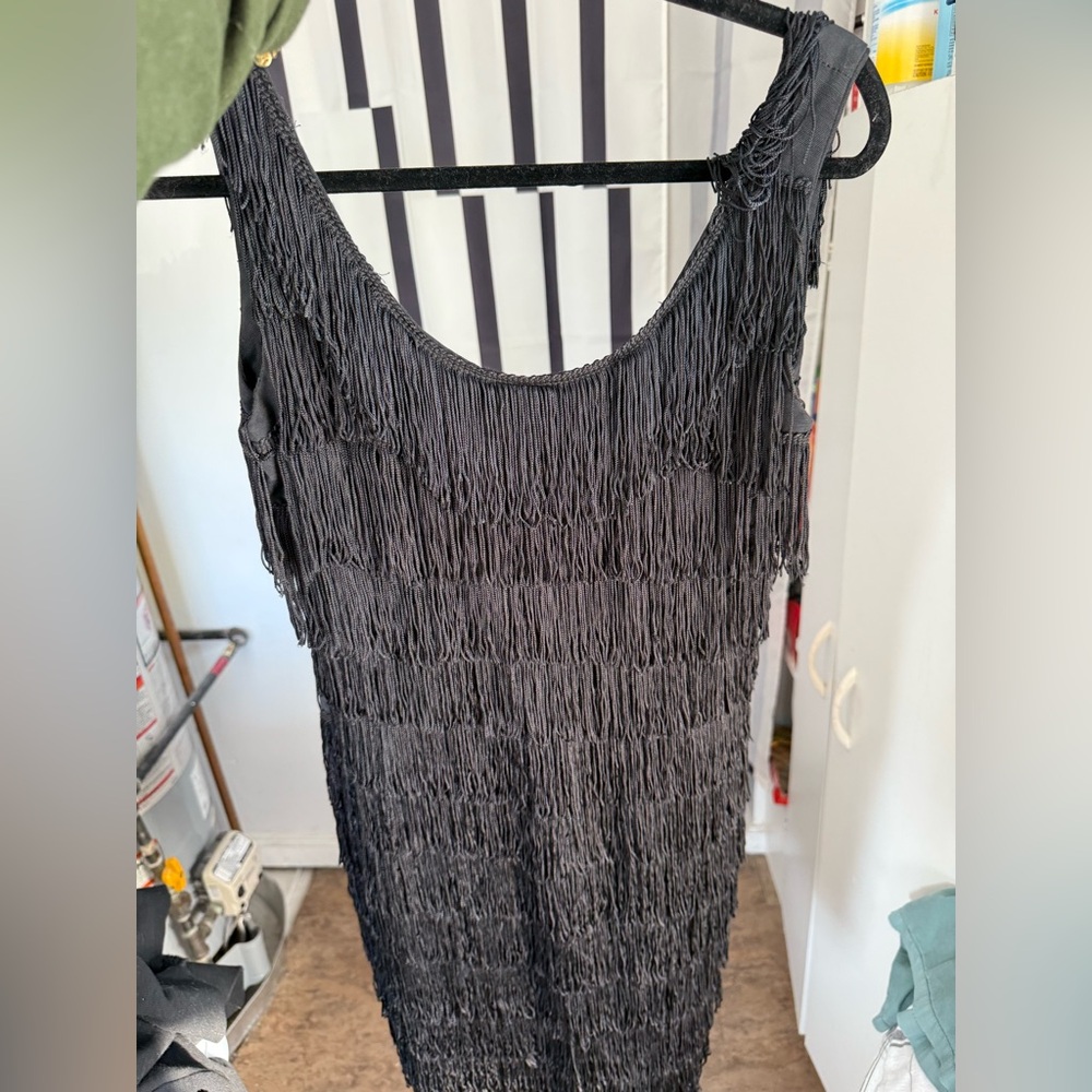 1980s Roberta Bridal Black Fringe Mini Dress